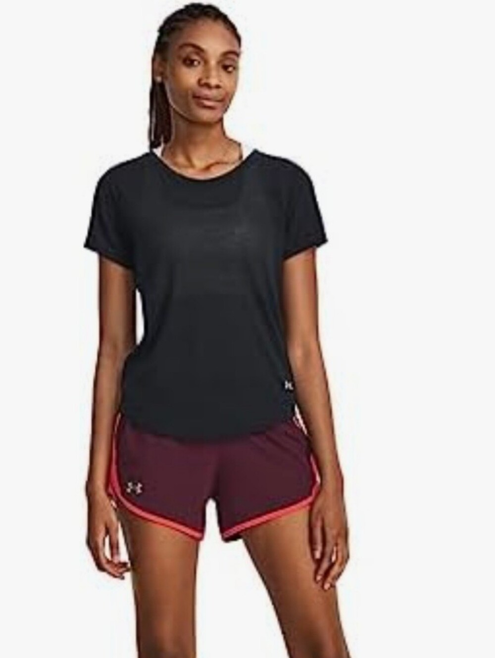 Under Armour Women's Athletic Shorts - Burgundy with Neon Coral Trim